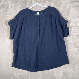 Pact Women's Blouse Double Gauze Short Sleeve Popover Coastal XL Blue
